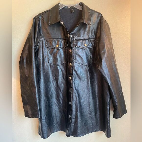 SHEIN Jackets & Blazers - SHEIN faux leather snap front shirt jacket 2XL